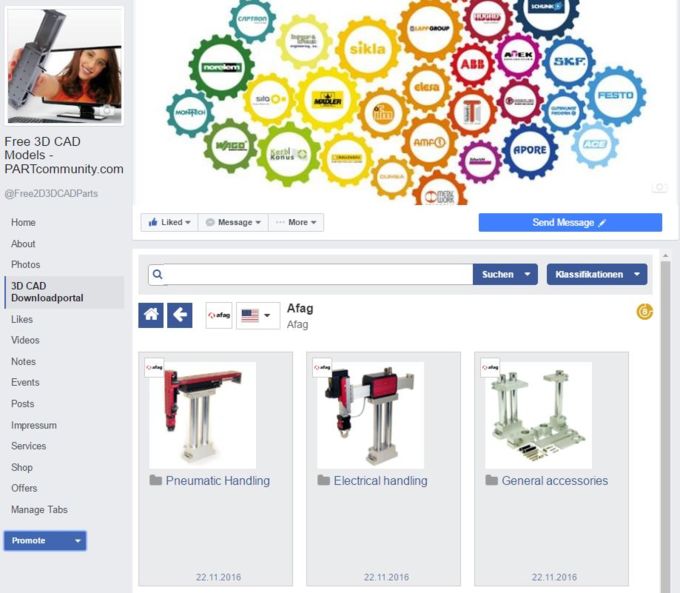 3D CAD manufacturer catalogs at PARTcommunity Facebook