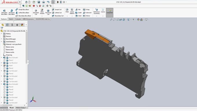 WAGO 2-Leiter-Durchgangsklemme, mit Hebel und Push-in CAGE CLAMP als Digital Twin für CAD Konstruktion