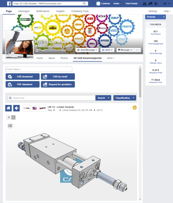 Cataloghi CAD 3D di produttori sulla pagina Facebook di PARTcommunity