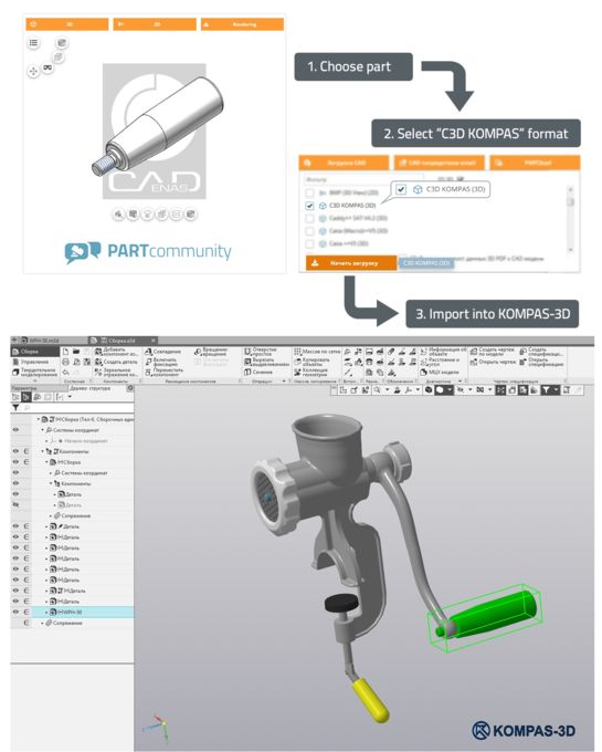 3D CAD Modelle sind auf PARTcommunity ab sofort in KOMPAS-3D für die mechanische und elektrische Konstruktion verfügbar