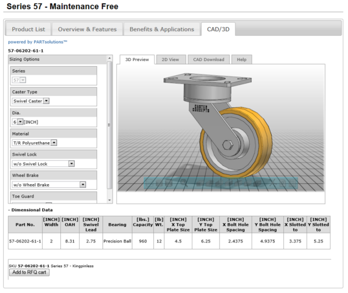 Caster Concepts and PARTsolutions have collaborate on first customizable CAD designer for industrial caster download