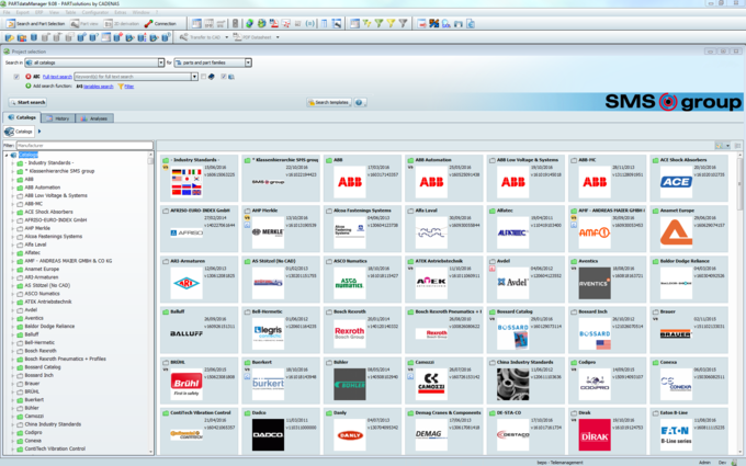 Overview of the catalogs in PARTsolutions by the SMS group