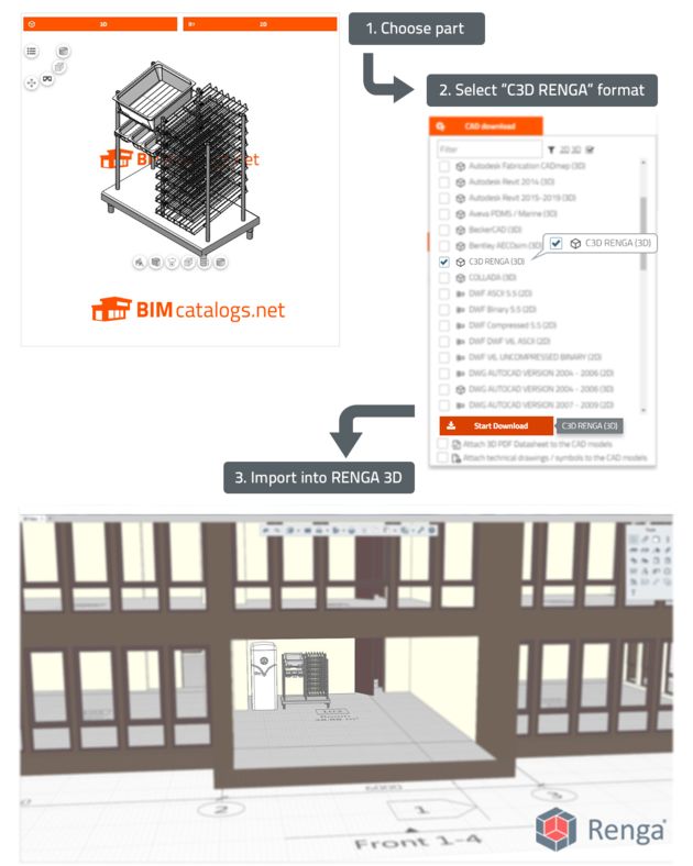 3D CAD models are available in Renga format on BIMcatalogs.net for the architecture and building industries