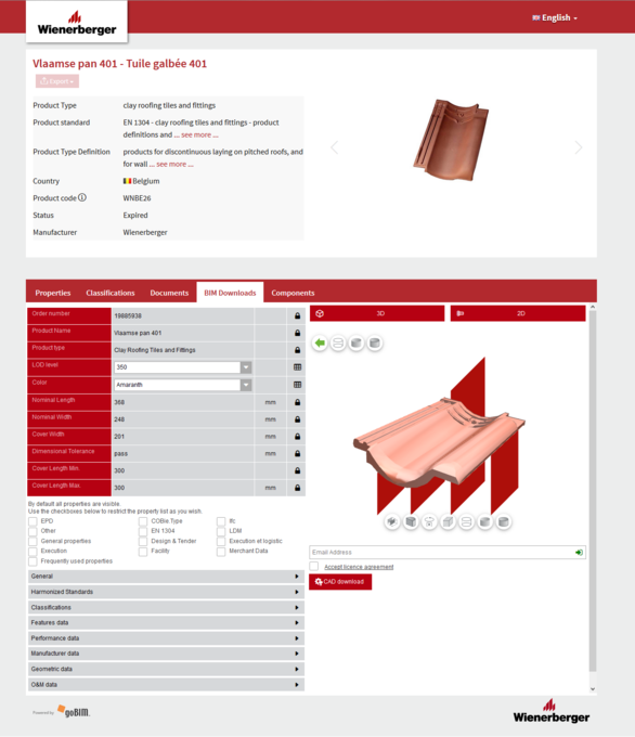 Piattaforma dei dati dei prodotti di Wienerberger: CADENAS (modelli 3D BIM) & coBuilder (attributi).