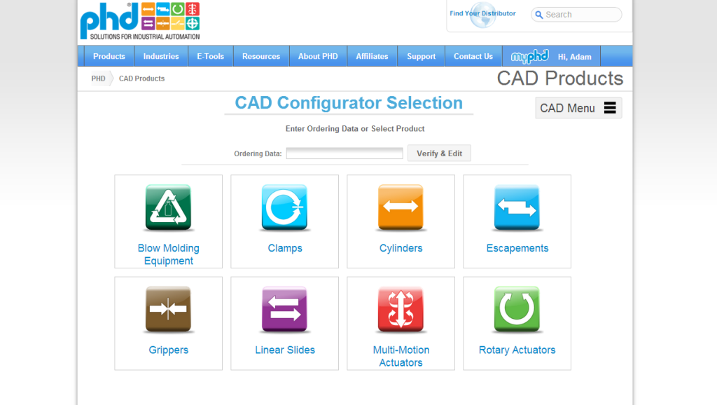 myPHD dashboard based on eCATALOGsolutions Technology by CADENAS