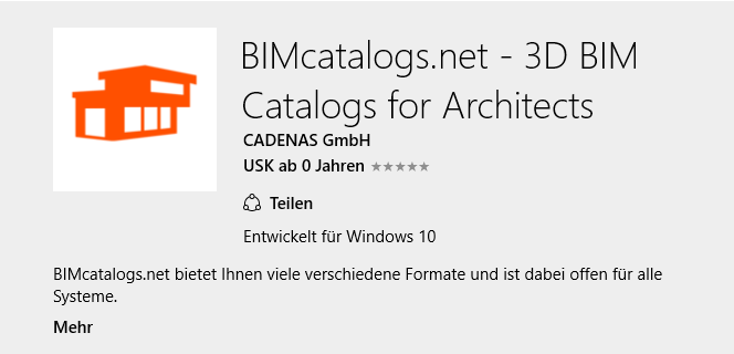 Die BIMcatalogs.net App gibt es jetzt auch für Windows 10.