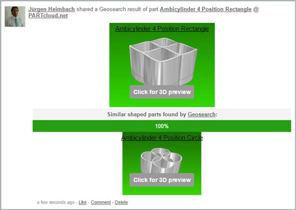 Anche in PARTcloud.net è possibile effettuare la ricerca di modelli CAD per similarità geometrica