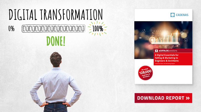 Picture of the cover of a CADENAS survey on digital transformation with a button to download the survey results