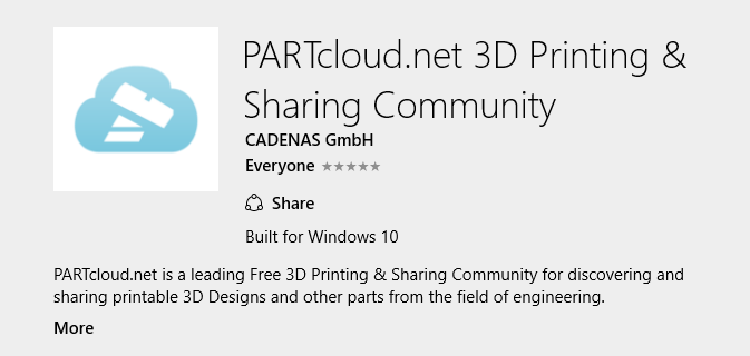 Now you  can upload and share 3D CAD models with the PARTcloud.net app also for Windows 10