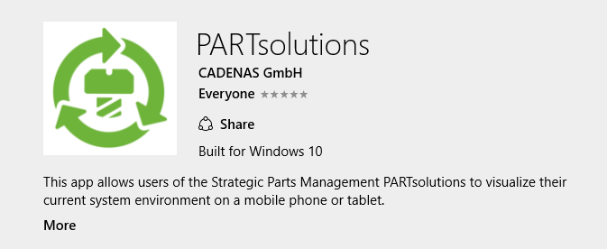 As of now the PARTsolutions app for Windows 10 is available