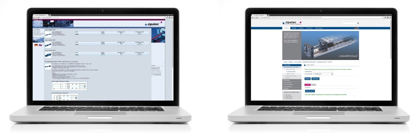 Zipatec website before and after integration of Embedded Technologie by CADENAS