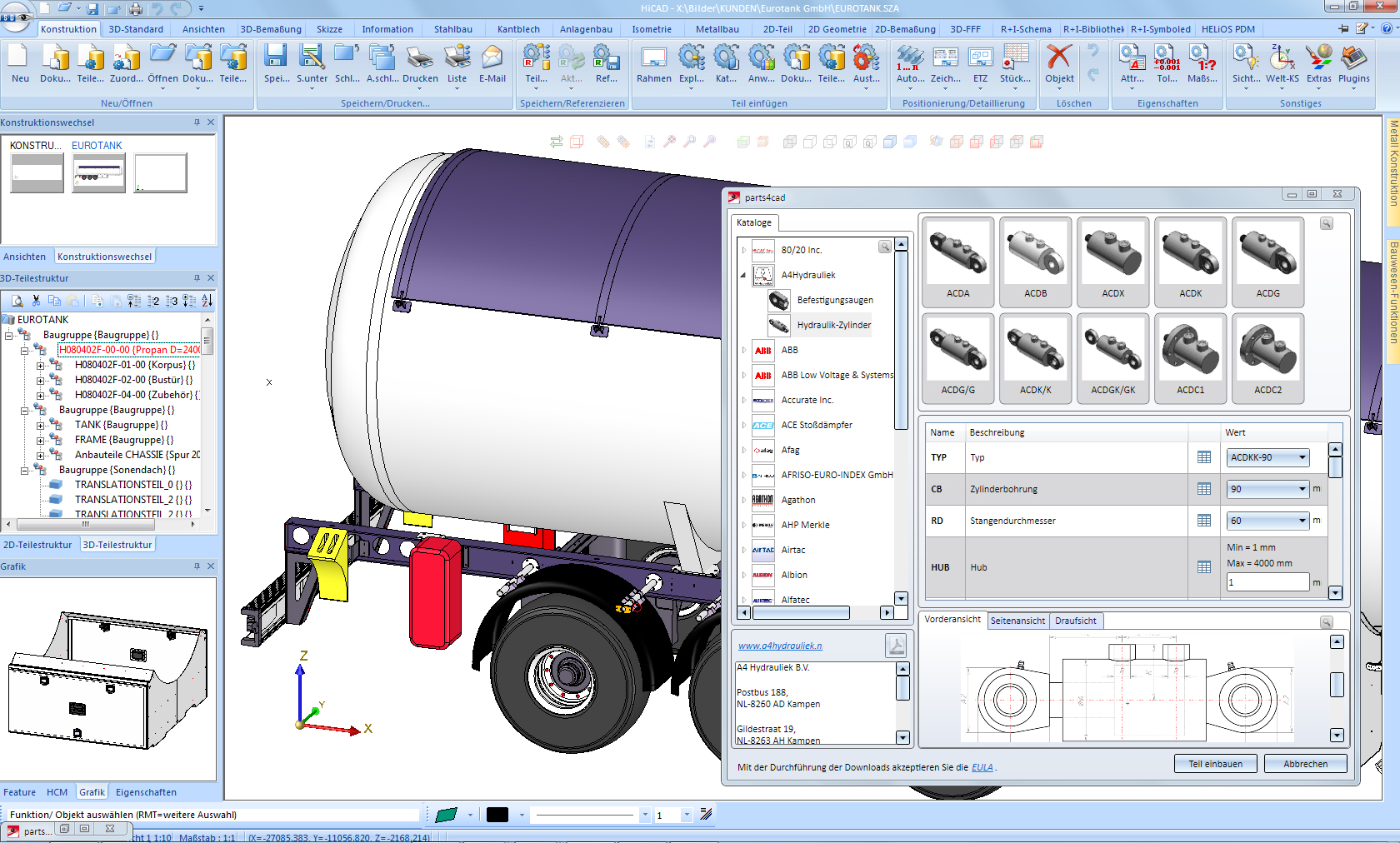 parts4cad Schnittstelle in HiCAD von CADENAS