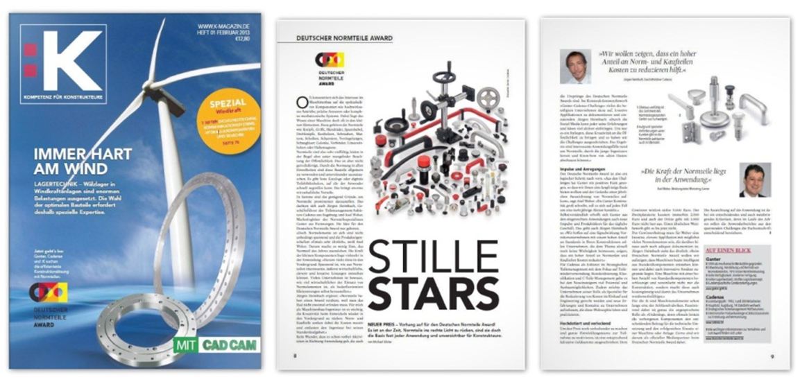 Lesen Sie mehr über den Deutschen Normteile Award 2013 in der aktuellen Ausgabe des Fachmagazins :K für Konstruktion Design & Entwicklung. 