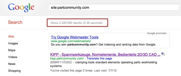 3D CAD download portal PARTcommunity: high visibility at google